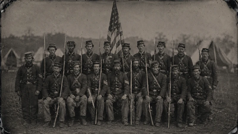 A company of Union Regulars assembled in camp