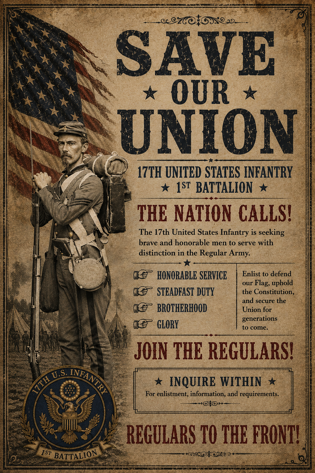 Save Our Union — 17th United States Infantry recruiting broadside